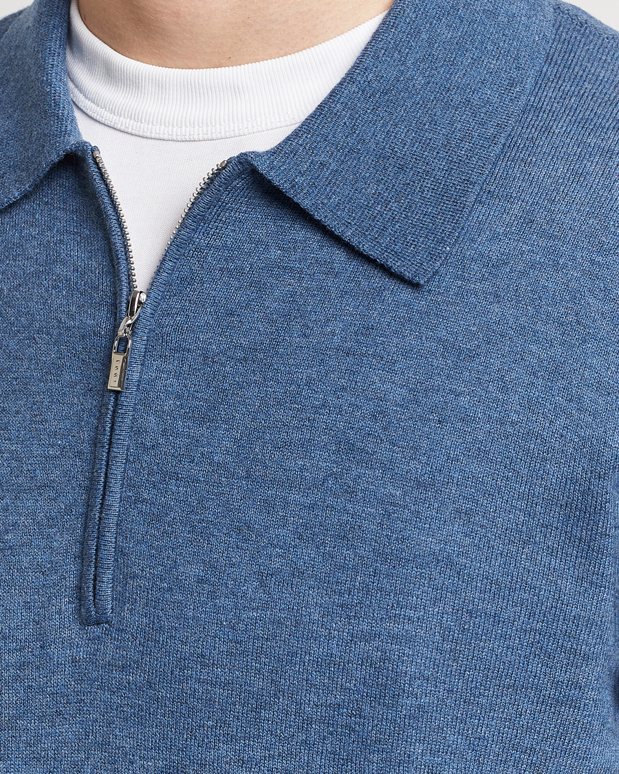 Men | Sweaters & Knitwear | Tiger of Sweden | Orbit Wool/Cotton Half Zip Thunder Blue