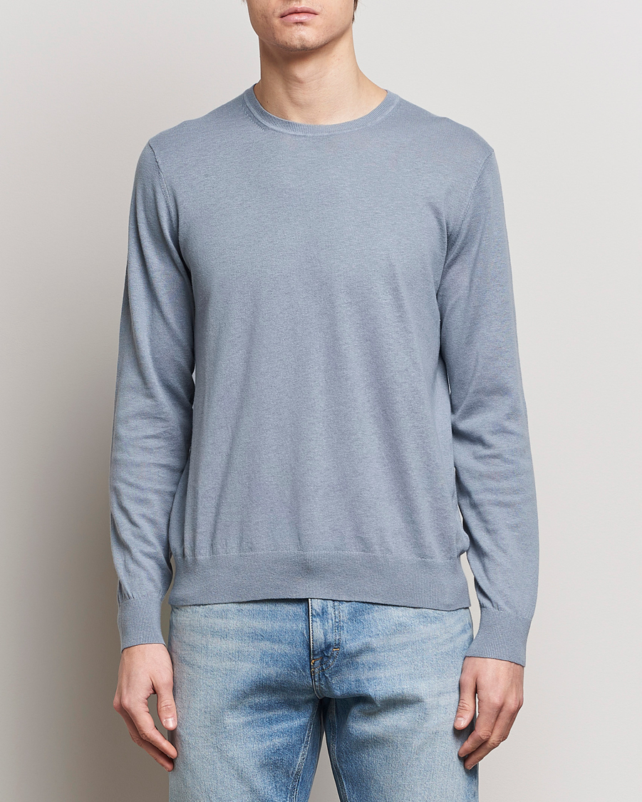 Men | Crew Neck Jumpers | Tiger of Sweden | Michas Cotton/Linen Knitted Sweater Polar Blue