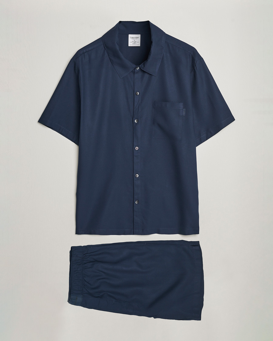 Men | Pyjamas & Robes | Calvin Klein | Viscose Short Sleeve Pyjama Set Blue Shadow