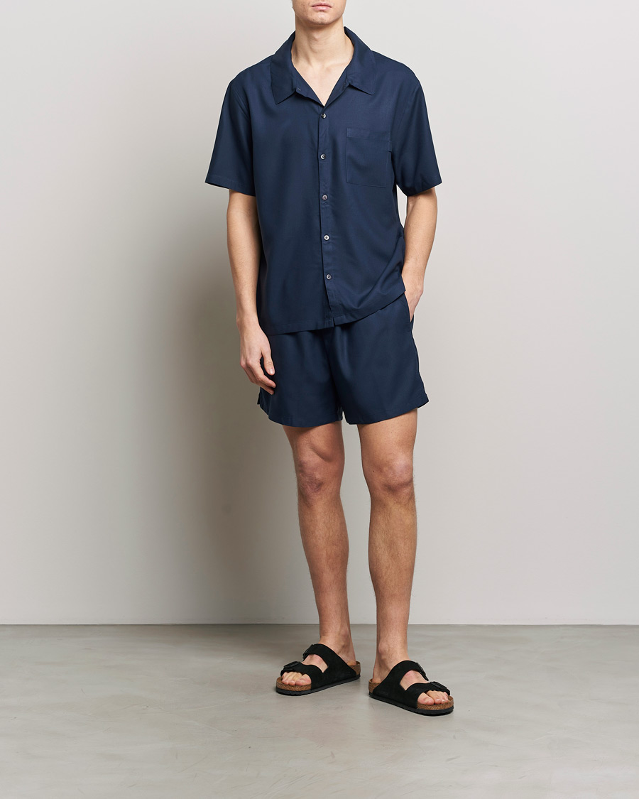 Men | Pyjamas & Robes | Calvin Klein | Viscose Short Sleeve Pyjama Set Blue Shadow