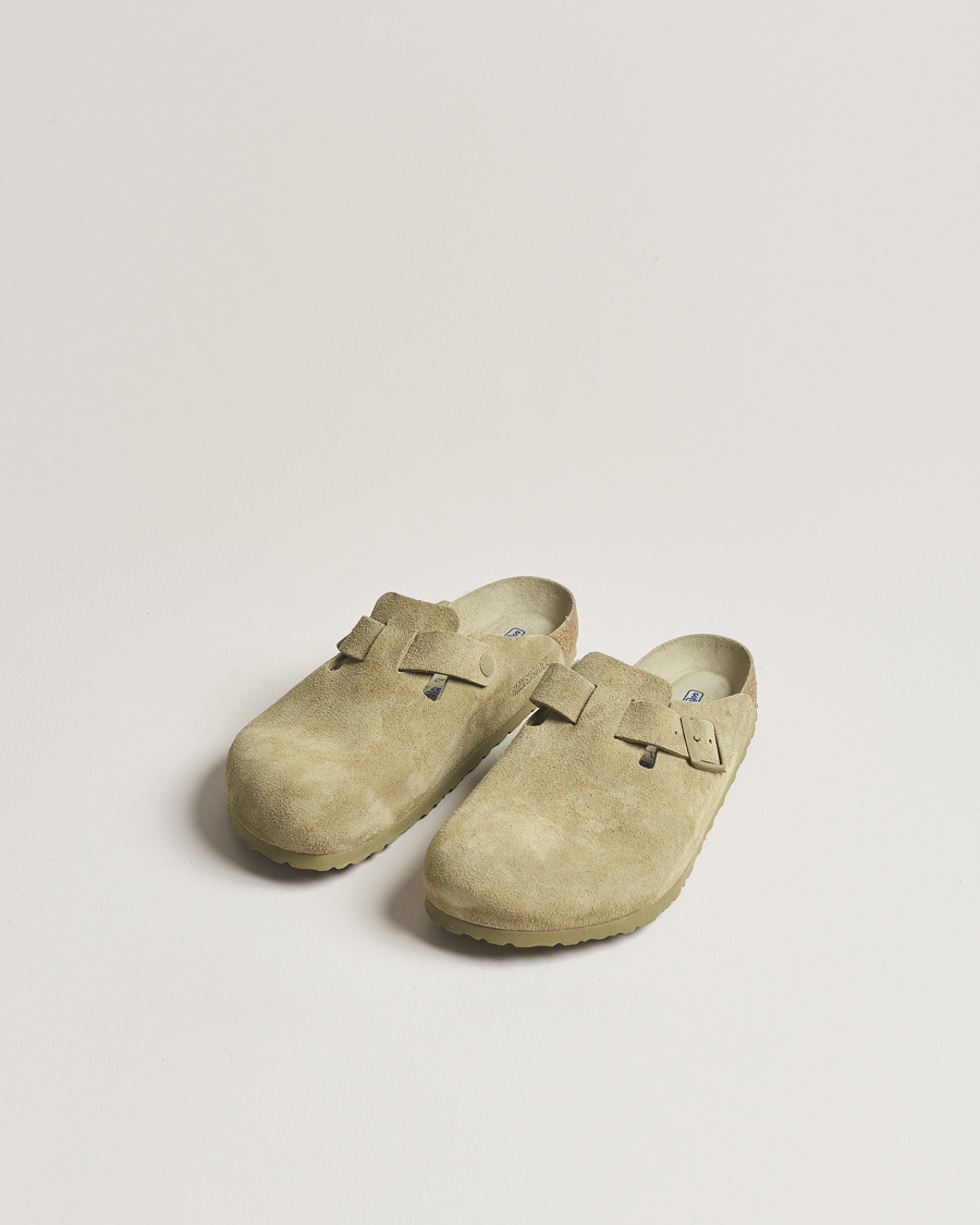 BIRKENSTOCK Boston Soft Footbed Faded Khaki Suede at CareOfCarl.com