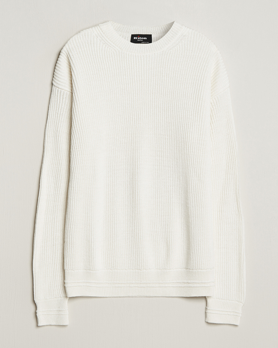 Men | Sweaters & Knitwear | Kiton | Cotton/Silk Rib Pullover Off White