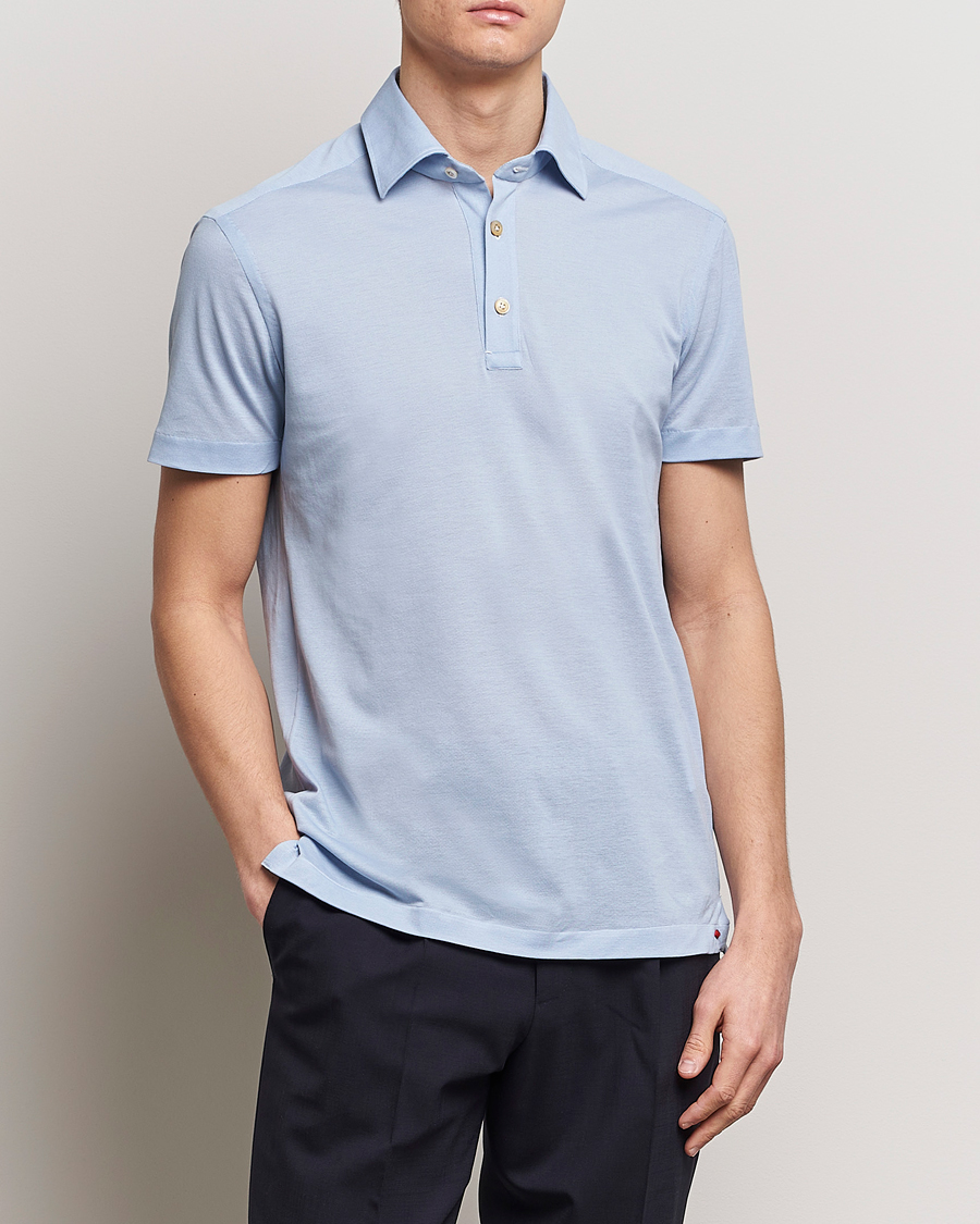 Men | Polo Shirts | Kiton | Short Sleeve Jersey Polo Light Blue