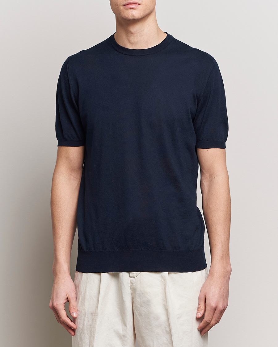 Men | T-Shirts | Kiton | Sea Island Cotton Knit T-Shirt Navy