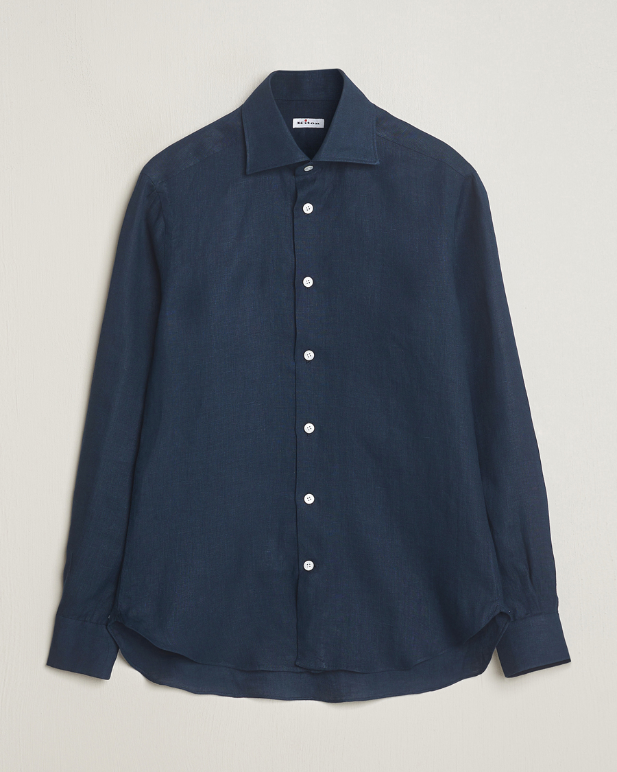 Men | Shirts | Kiton | Linen Sport Shirt Navy