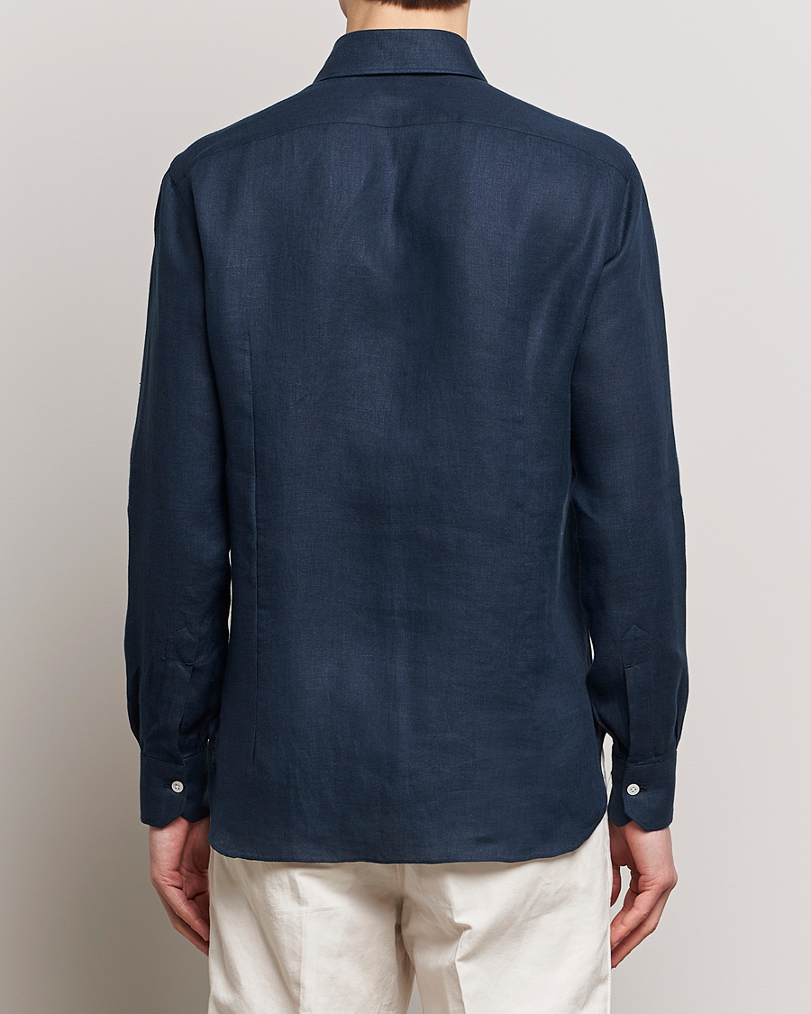 Men | Shirts | Kiton | Linen Sport Shirt Navy