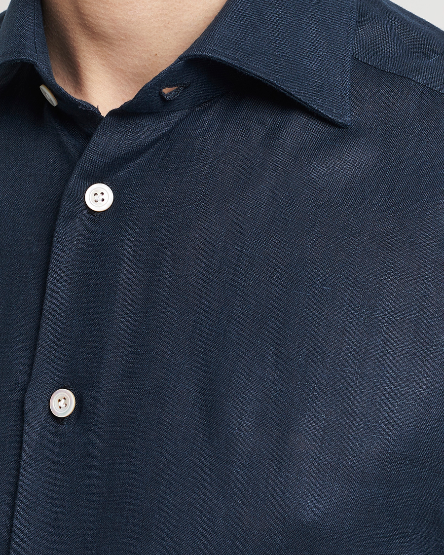 Men | Shirts | Kiton | Linen Sport Shirt Navy