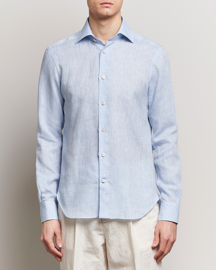 Men | Quiet Luxury | Kiton | Linen Sport Shirt Light Blue