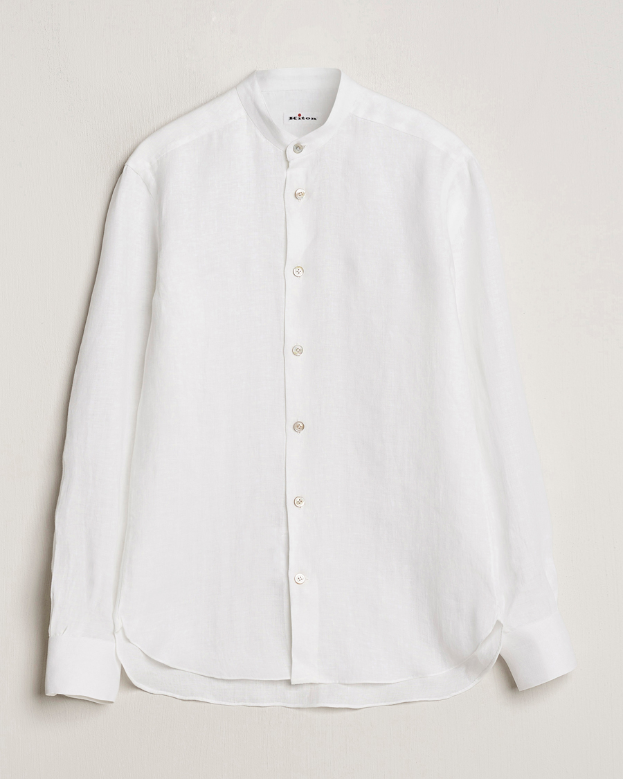 Men | Shirts | Kiton | Linen Guru Collar Shirt White