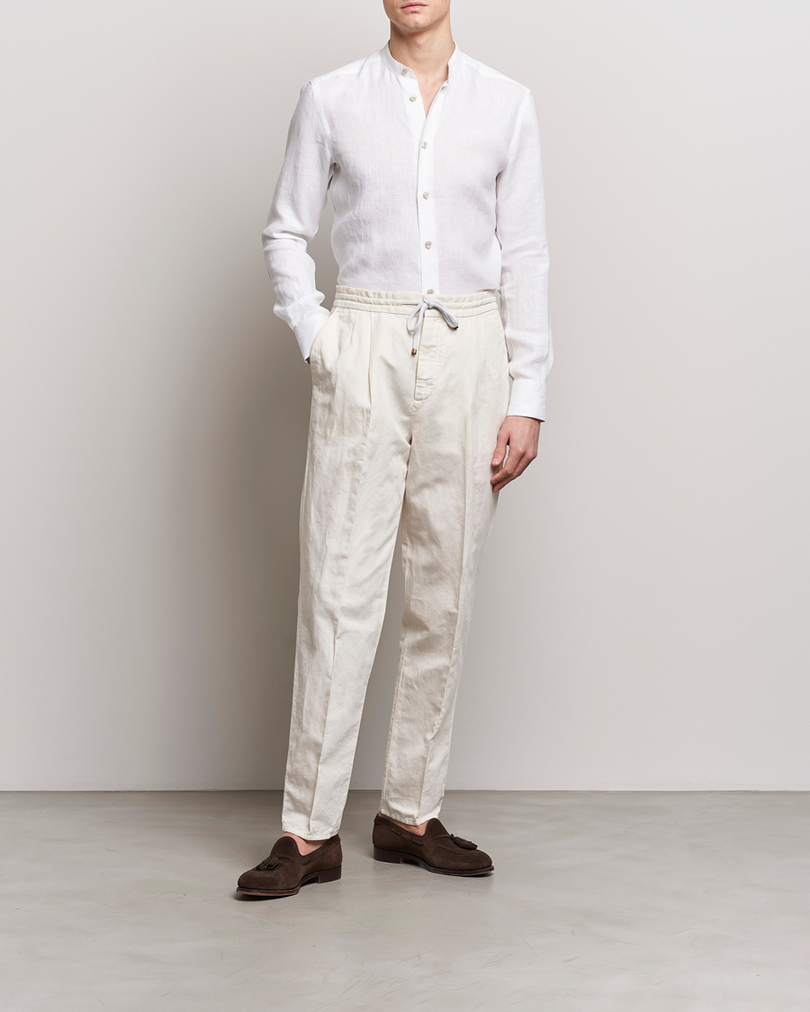 Men | Shirts | Kiton | Linen Guru Collar Shirt White