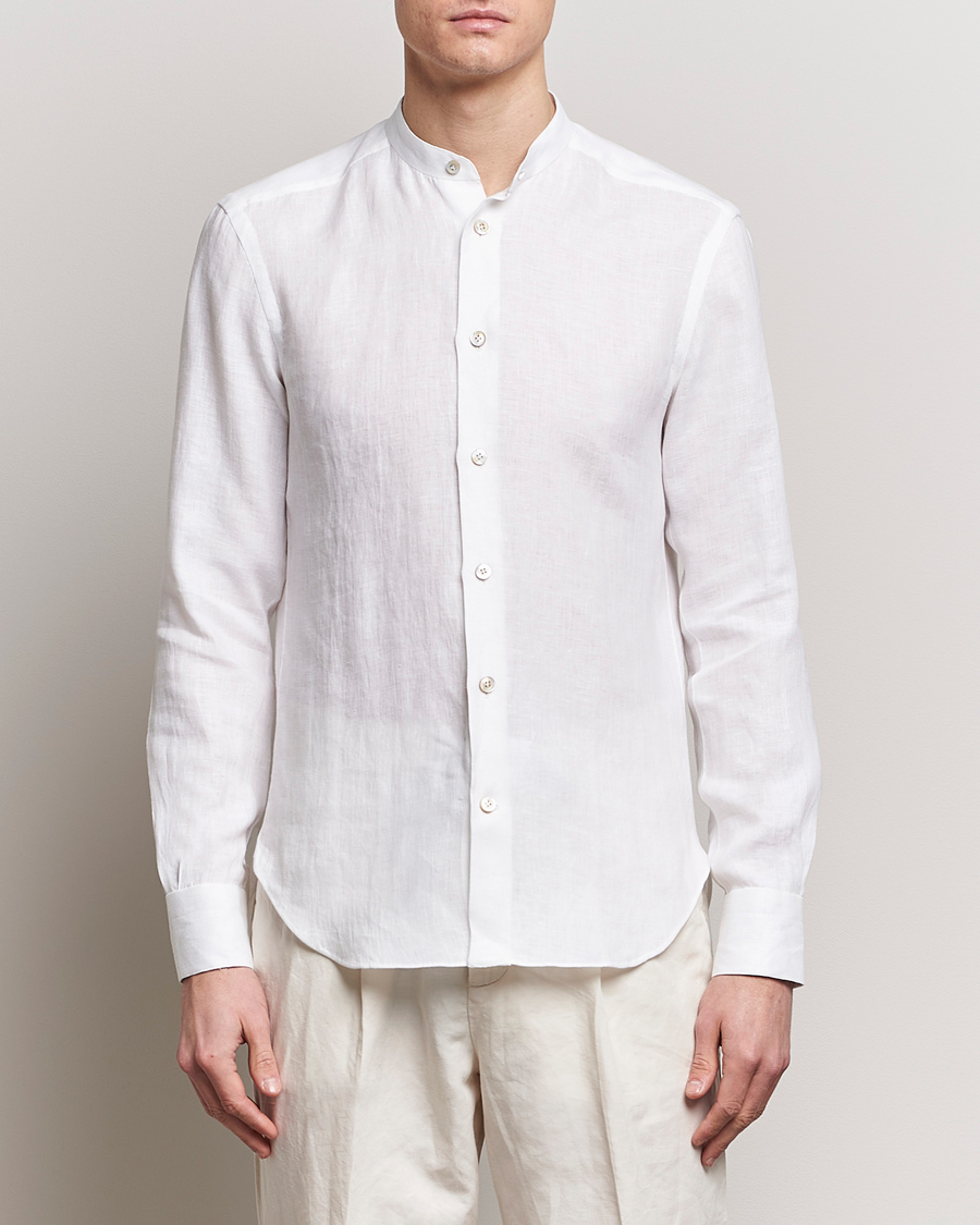 Men | Shirts | Kiton | Linen Guru Collar Shirt White