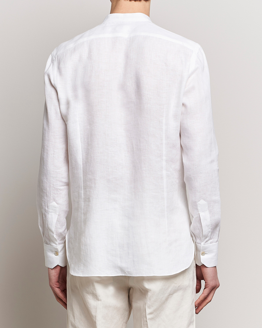 Men | Shirts | Kiton | Linen Guru Collar Shirt White