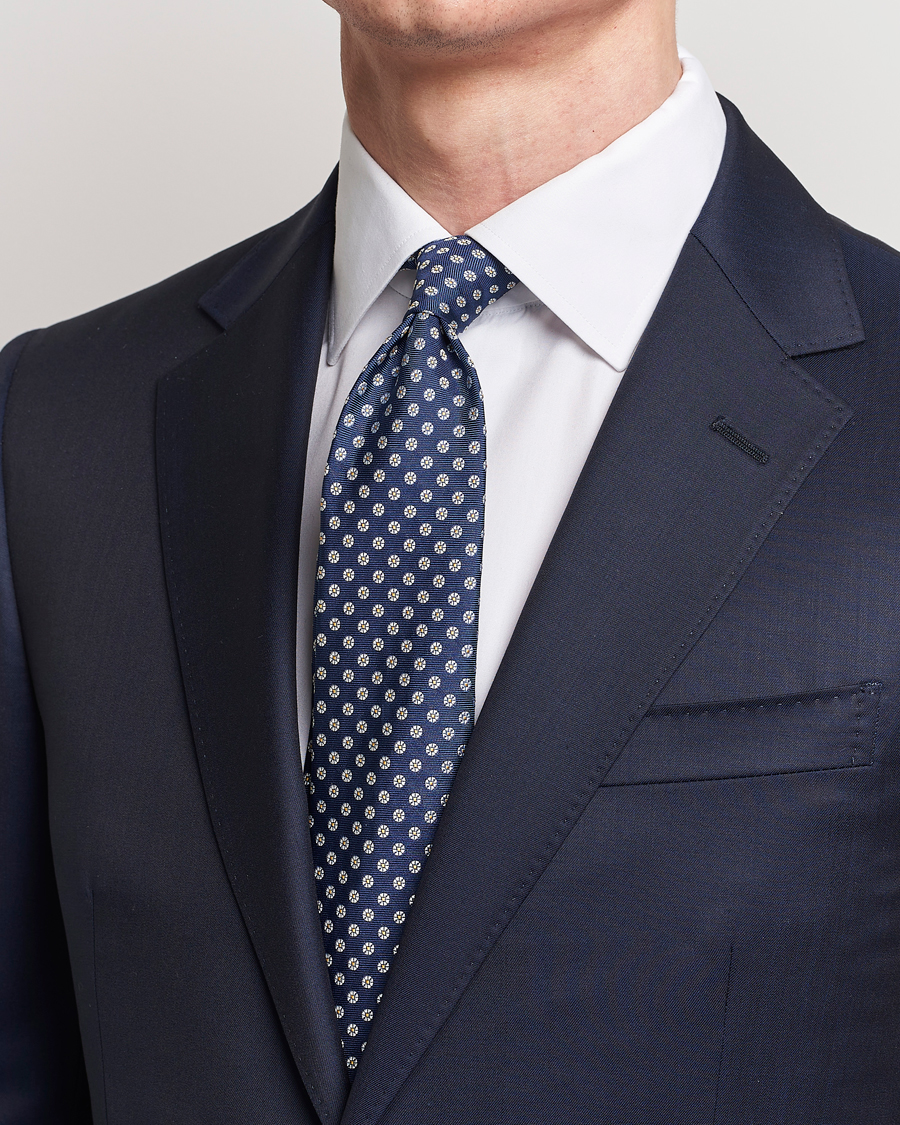 Men | Kiton Micro Flower Silk Tie Navy | Kiton | Micro Flower Silk Tie Navy