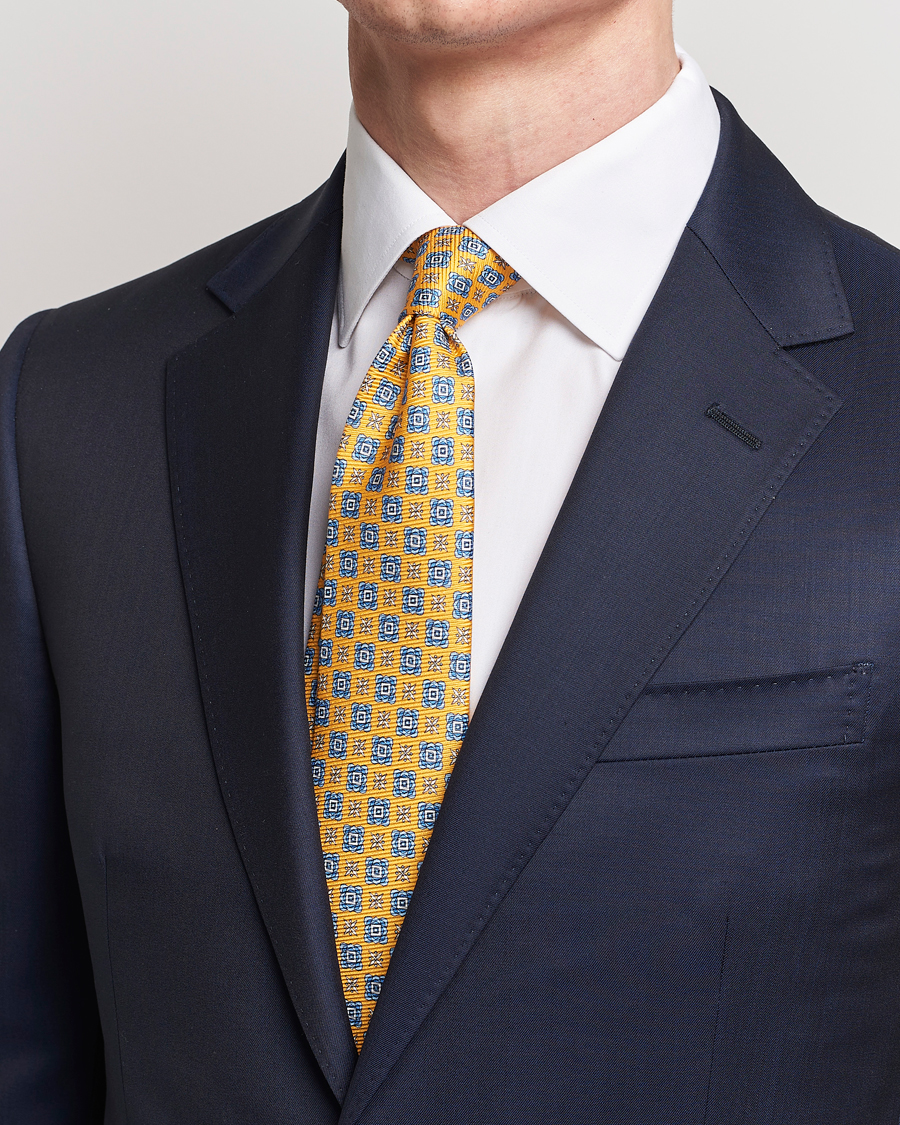 Men | Kiton Printed Medallion Silk Tie Yellow | Kiton | Printed Medallion Silk Tie Yellow