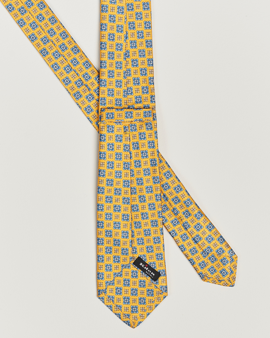 Men | Kiton Printed Medallion Silk Tie Yellow | Kiton | Printed Medallion Silk Tie Yellow