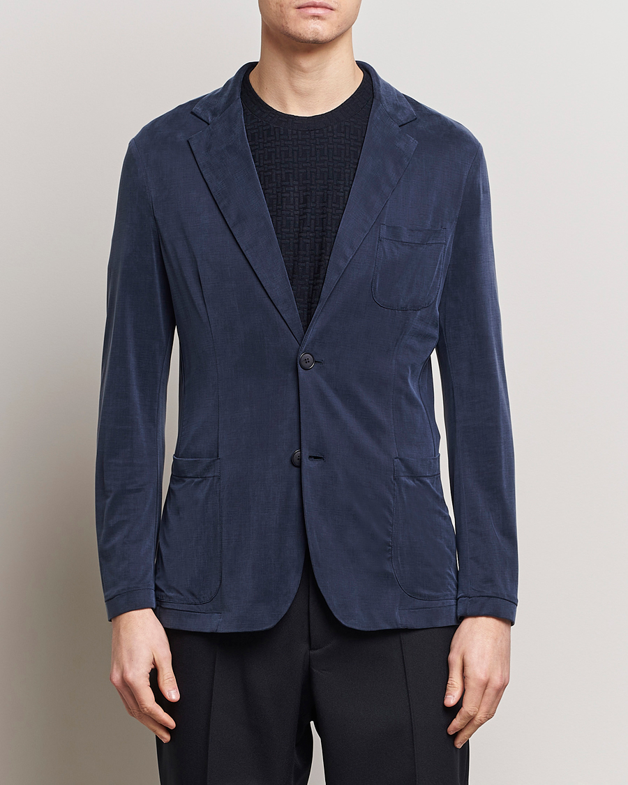 Men | Knitted Blazers | Giorgio Armani | Unconstructed Blazer Navy