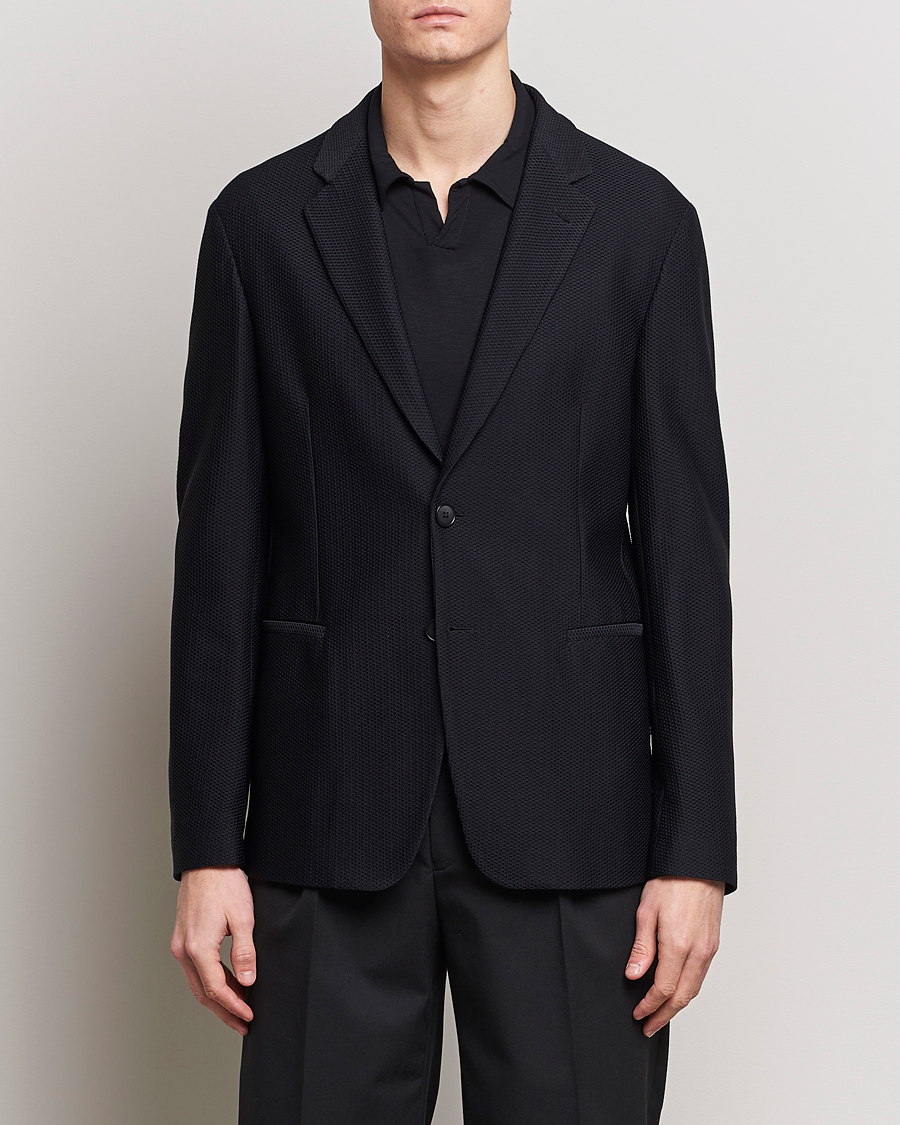 Men | Blazers | Giorgio Armani | Single Breasted Mesh Blazer Black