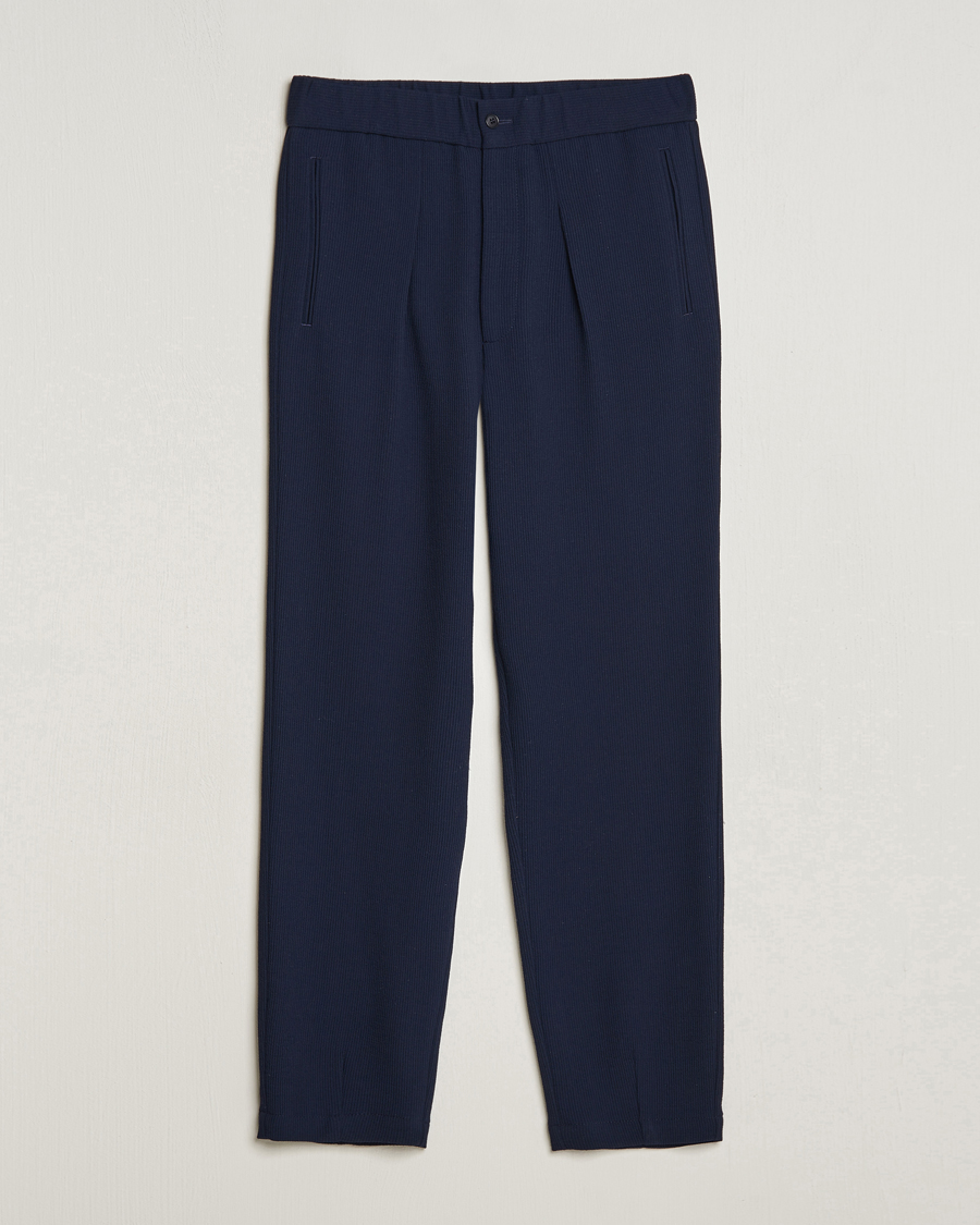 Men | Trousers | Giorgio Armani | Pleated Rib Wool Trousers Navy