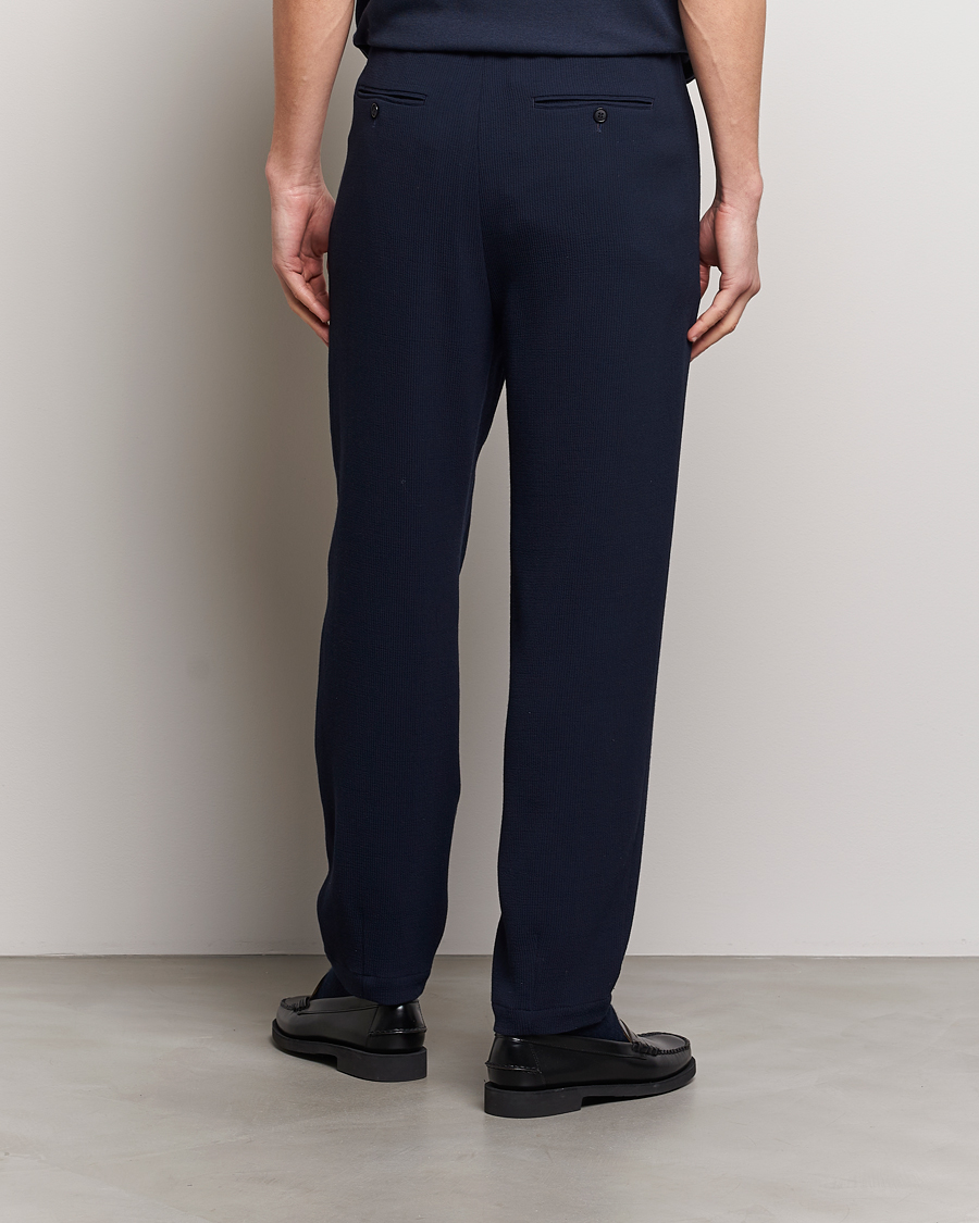 Men | Trousers | Giorgio Armani | Pleated Rib Wool Trousers Navy