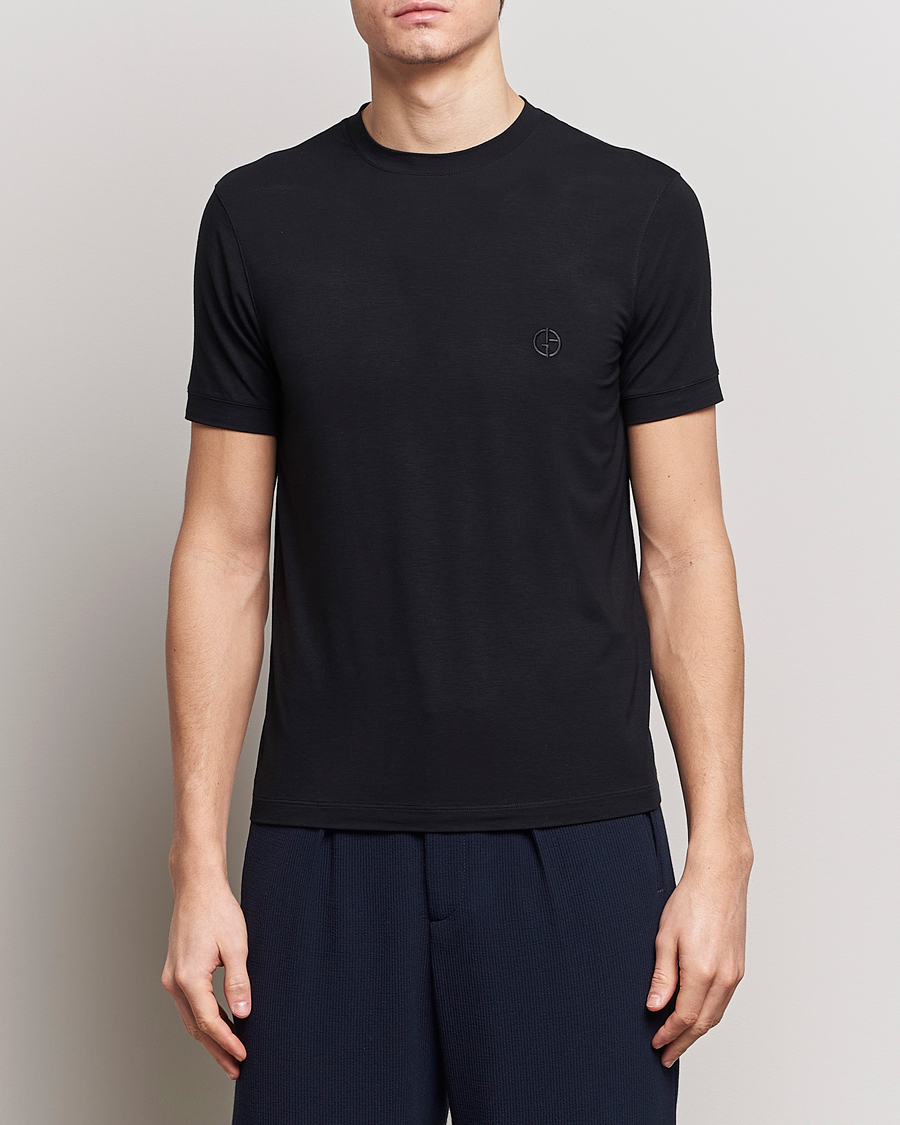 Men | T-Shirts | Giorgio Armani | Embroidered Logo T-Shirt Black