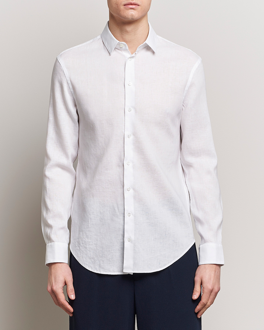 Men | Shirts | Giorgio Armani | Slim Fit Linen Shirt White