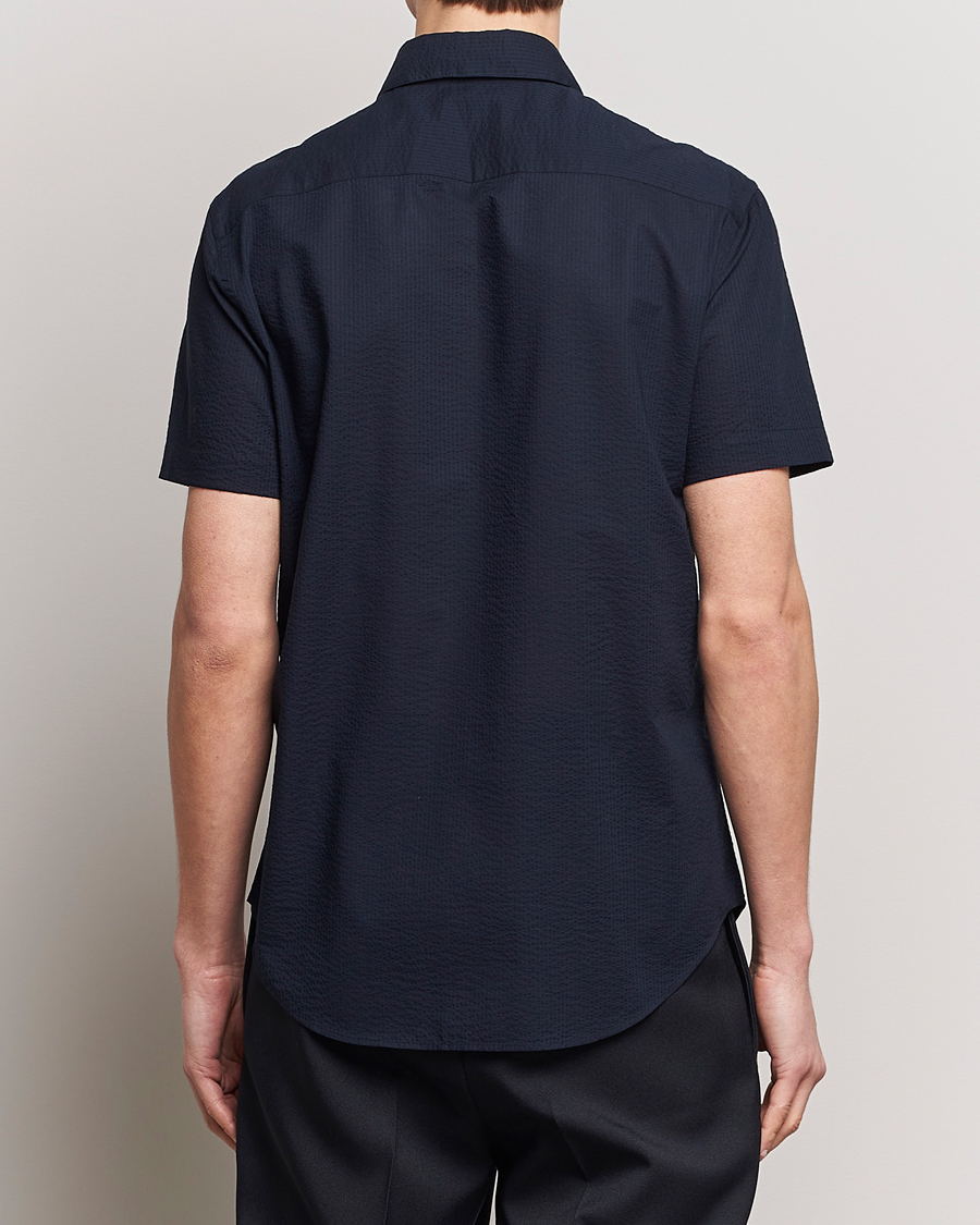 Men | Shirts | Giorgio Armani | Short Sleeve Seersucker Shirt Navy