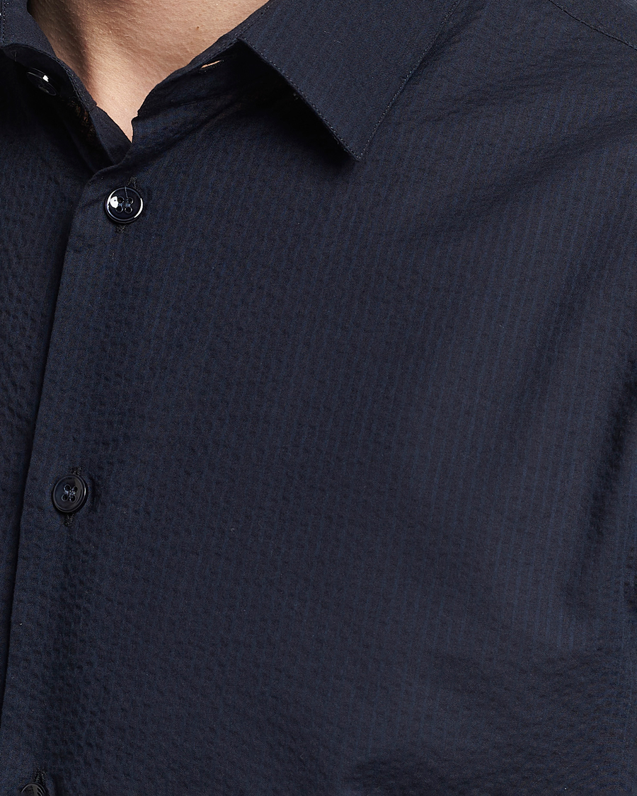 Men | Shirts | Giorgio Armani | Short Sleeve Seersucker Shirt Navy