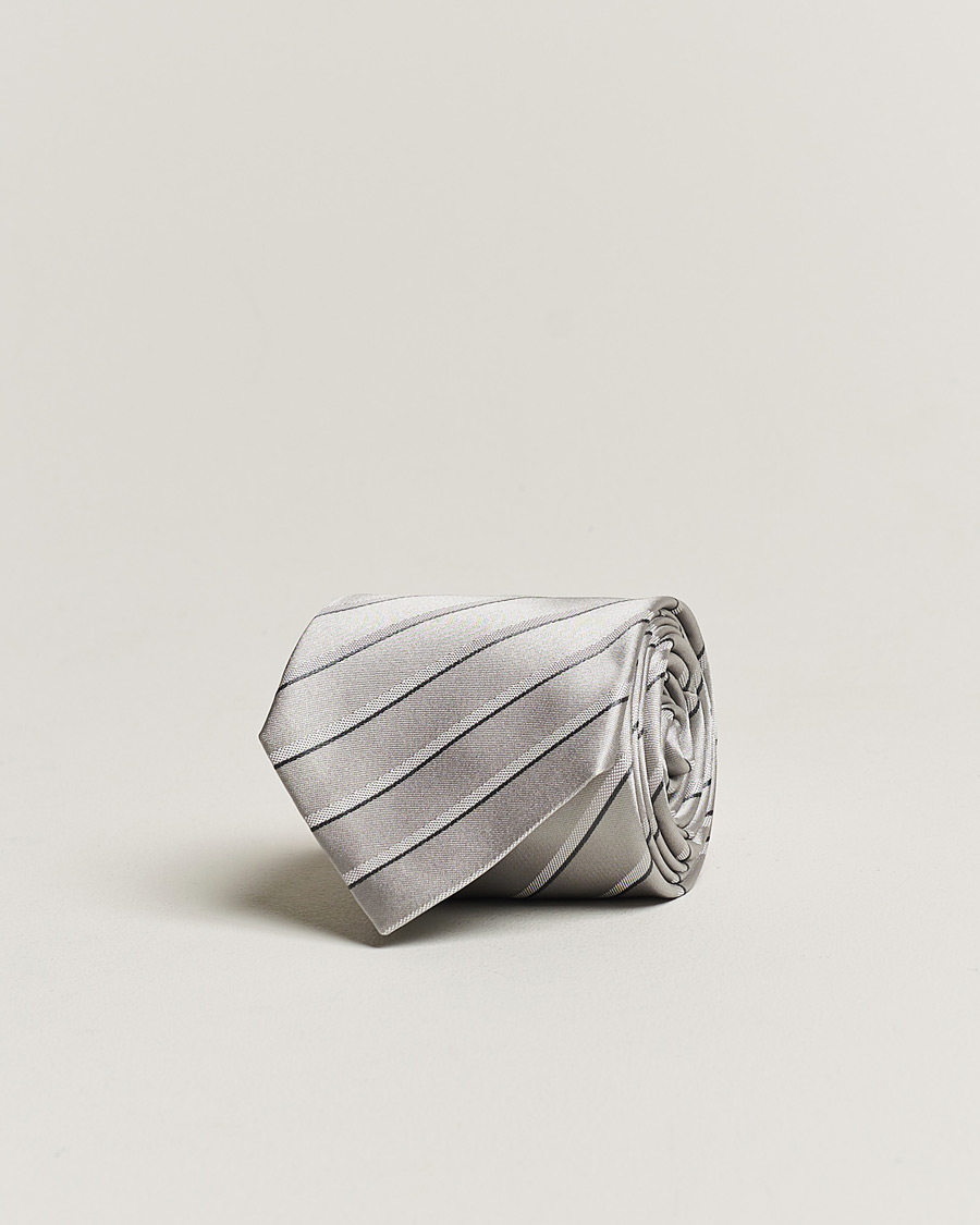 Men | Giorgio Armani Regimental Stripe Silk Tie Light Grey | Giorgio Armani | Regimental Stripe Silk Tie Light Grey