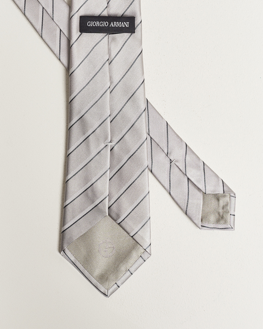 Men | Giorgio Armani Regimental Stripe Silk Tie Light Grey | Giorgio Armani | Regimental Stripe Silk Tie Light Grey