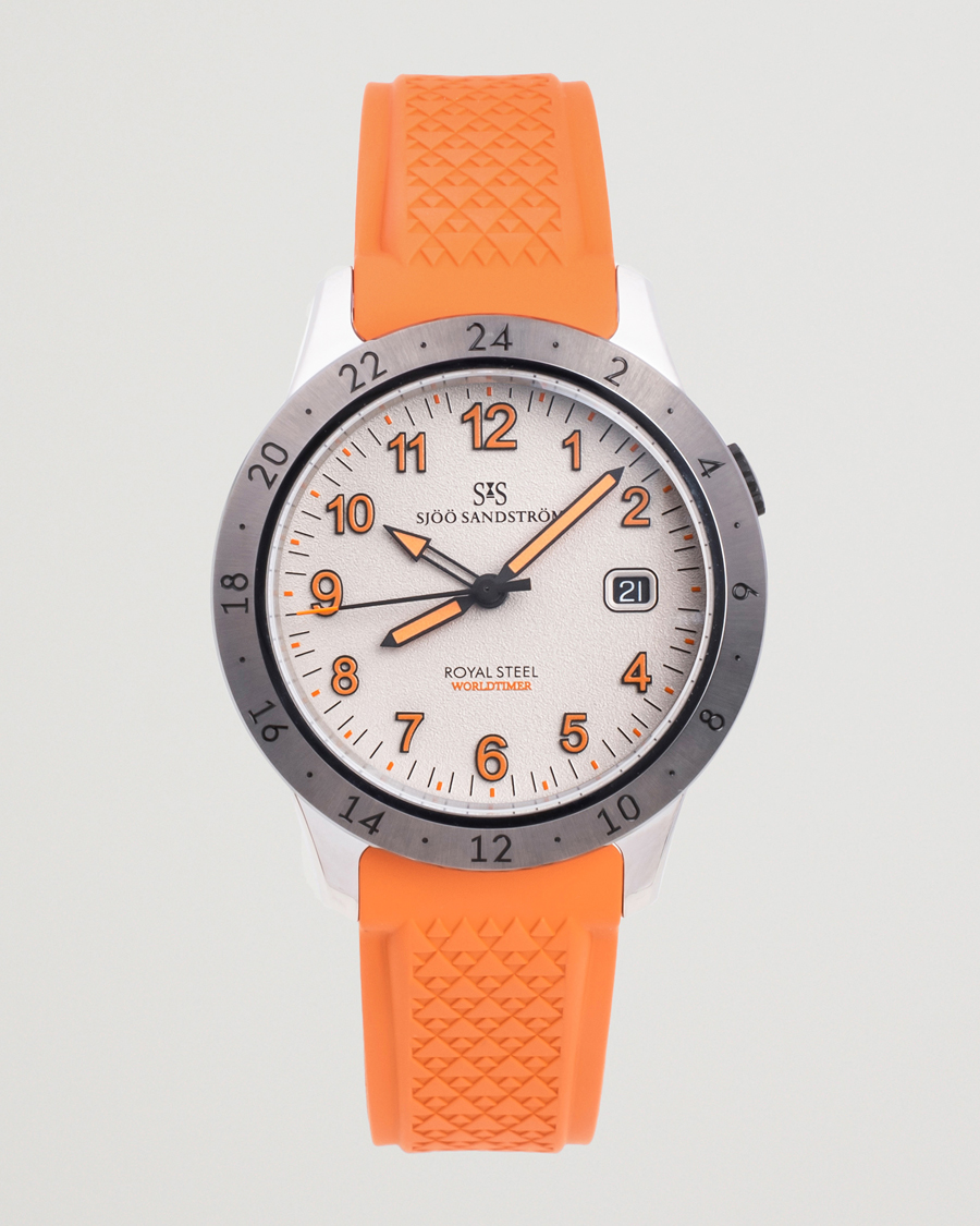 Men | Sjöö Sandström Royal Steel Worldtimer 41mm Annual Edition Orange | Sjöö Sandström | Royal Steel Worldtimer 41mm Annual Edition Orange