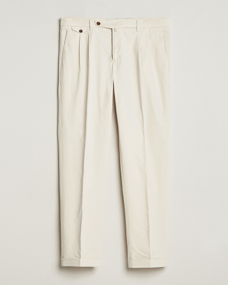 Men | Trousers | Briglia 1949 | Easy Fit Pleated Cotton Stretch Chino Cream