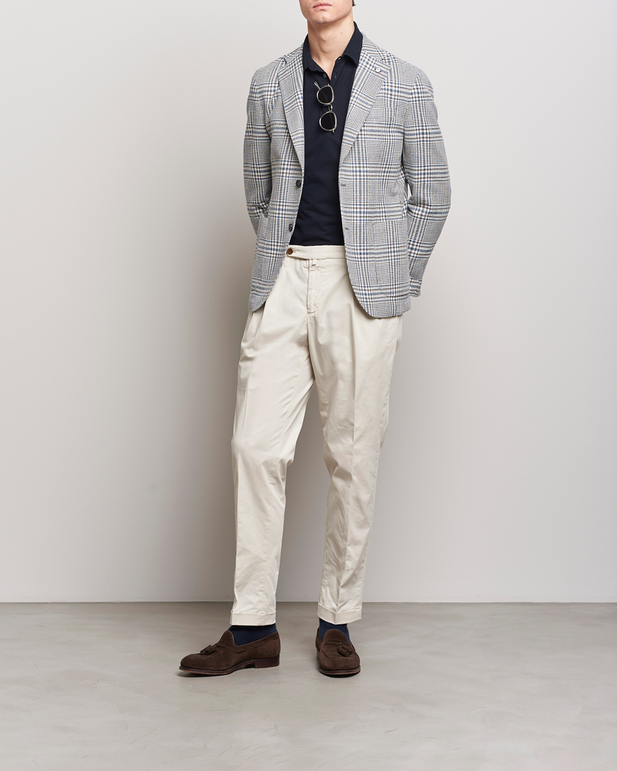 Men | Trousers | Briglia 1949 | Easy Fit Pleated Cotton Stretch Chino Cream