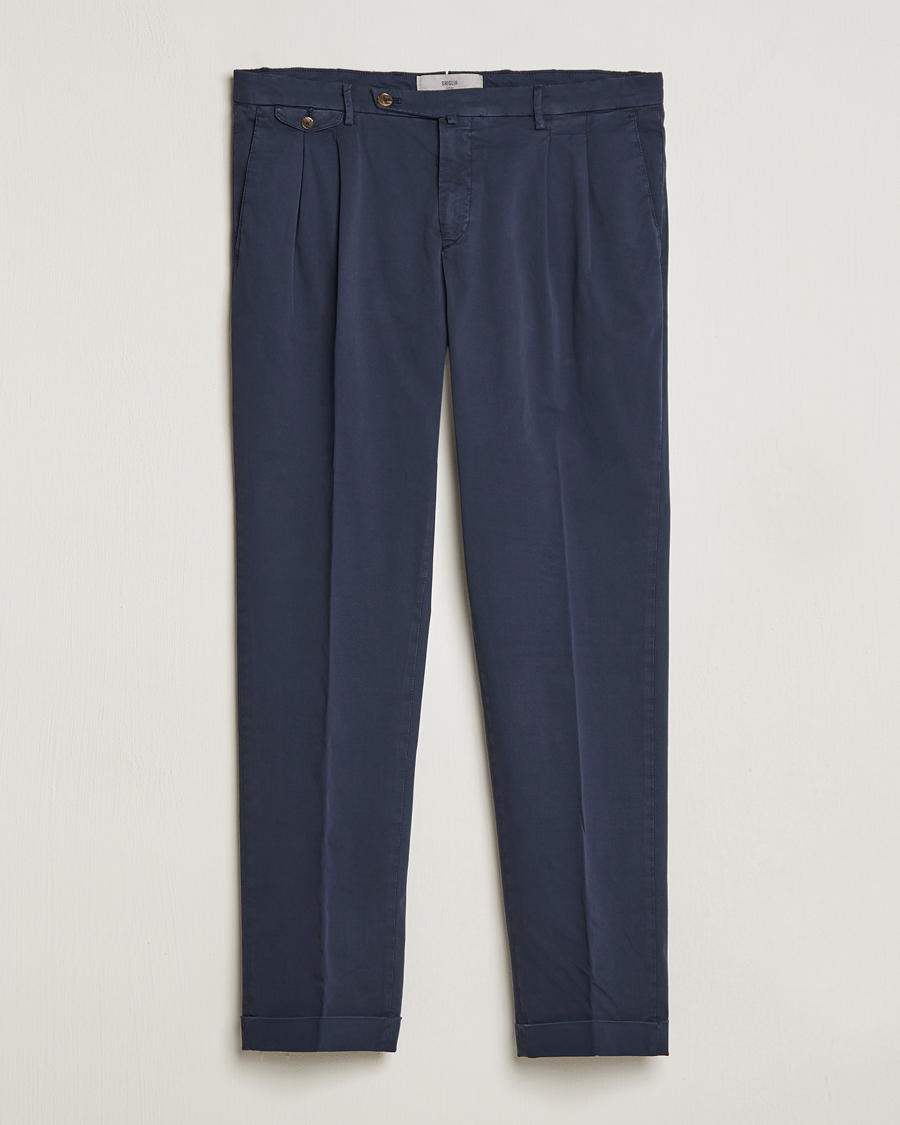 Men | Trousers | Briglia 1949 | Easy Fit Pleated Cotton Stretch Chino Navy