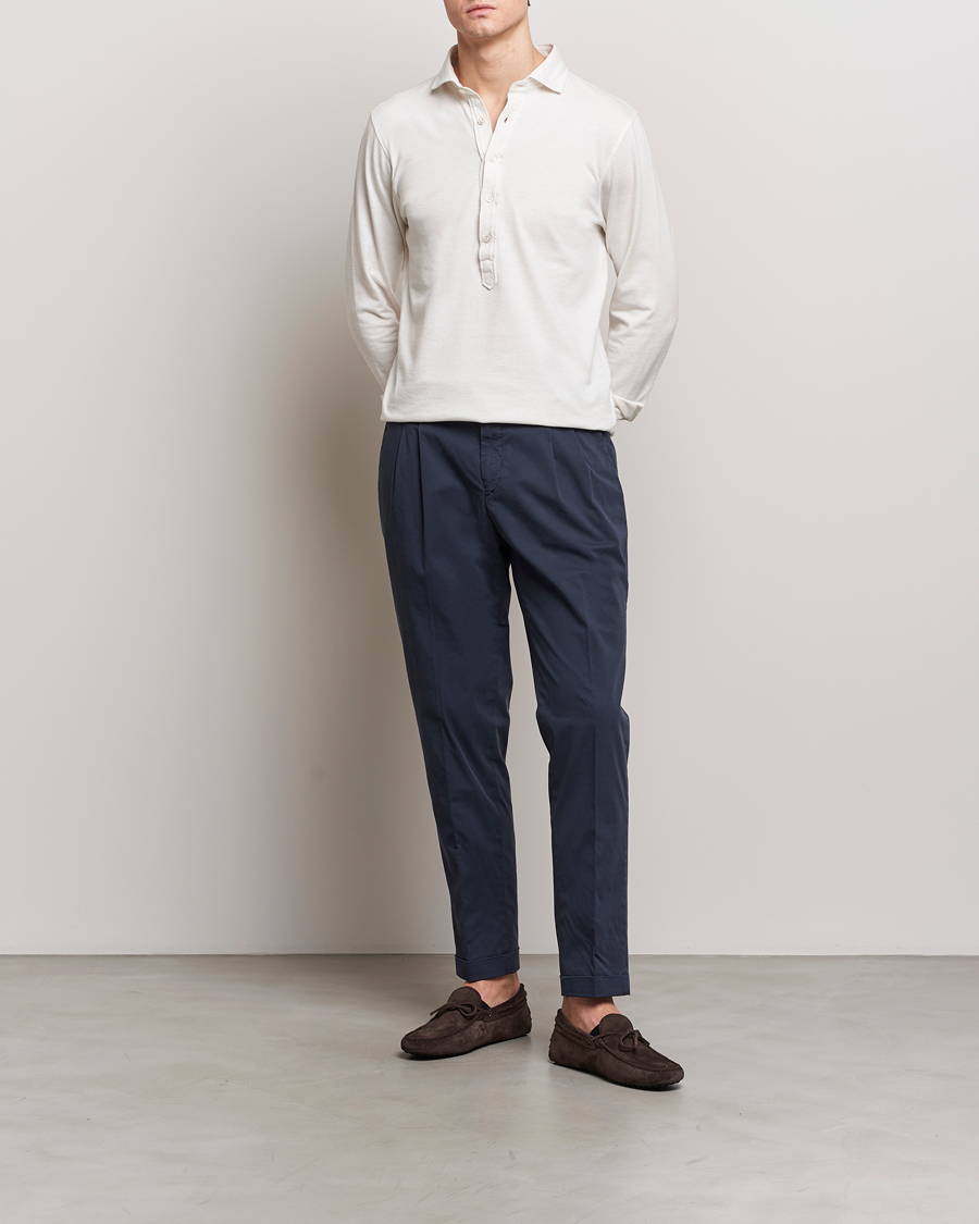 Men | Trousers | Briglia 1949 | Easy Fit Pleated Cotton Stretch Chino Navy