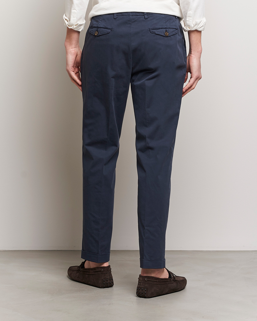 Men | Trousers | Briglia 1949 | Easy Fit Pleated Cotton Stretch Chino Navy