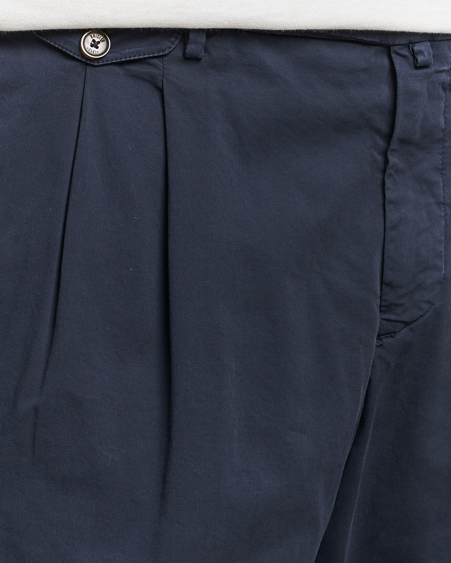 Men | Trousers | Briglia 1949 | Easy Fit Pleated Cotton Stretch Chino Navy