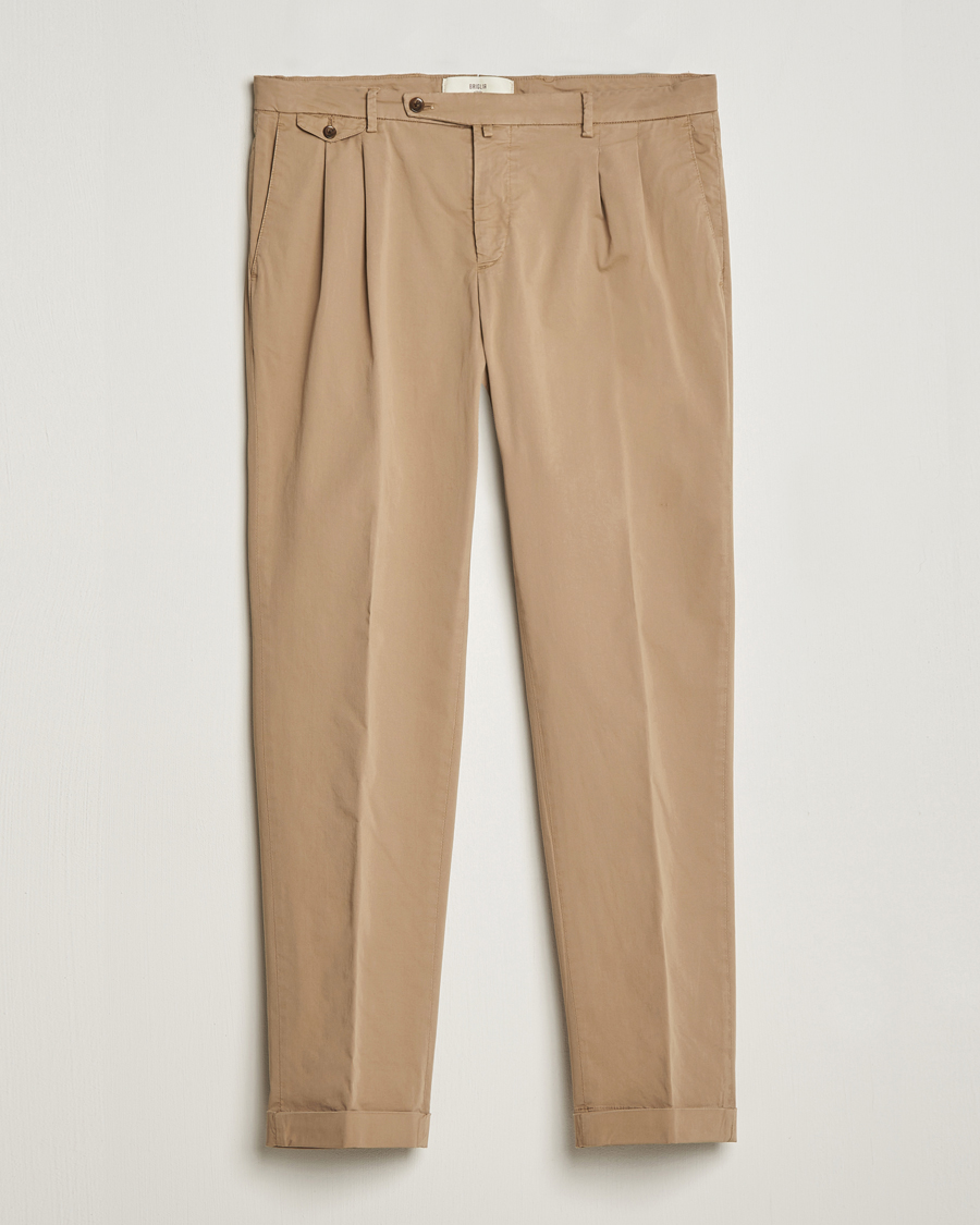 Men | Trousers | Briglia 1949 | Easy Fit Pleated Cotton Stretch Chino Taupe