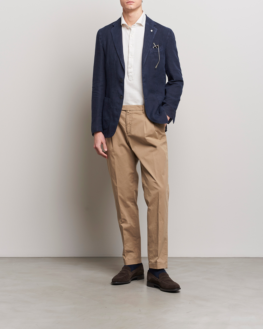 Men | Trousers | Briglia 1949 | Easy Fit Pleated Cotton Stretch Chino Taupe