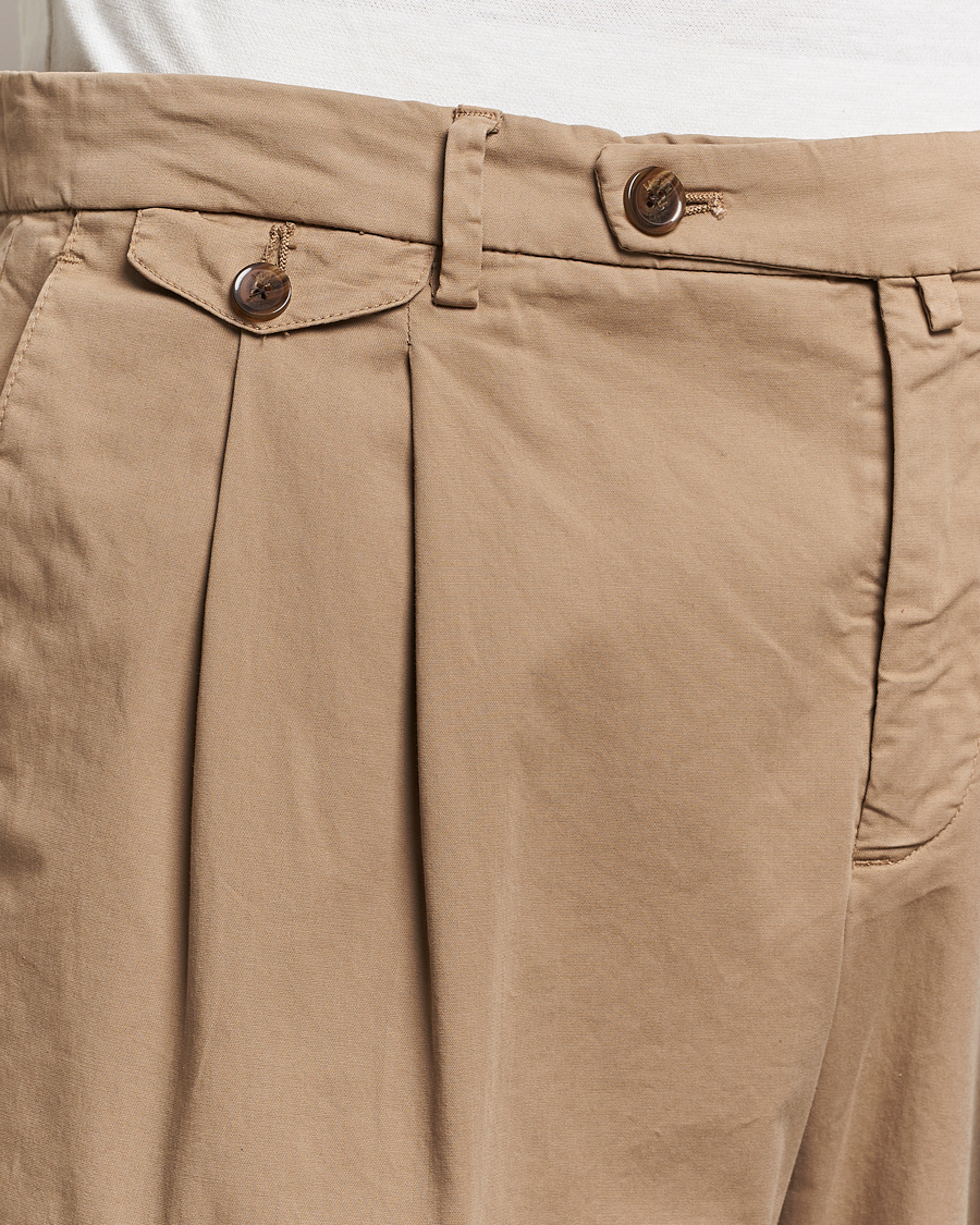 Men | Trousers | Briglia 1949 | Easy Fit Pleated Cotton Stretch Chino Taupe