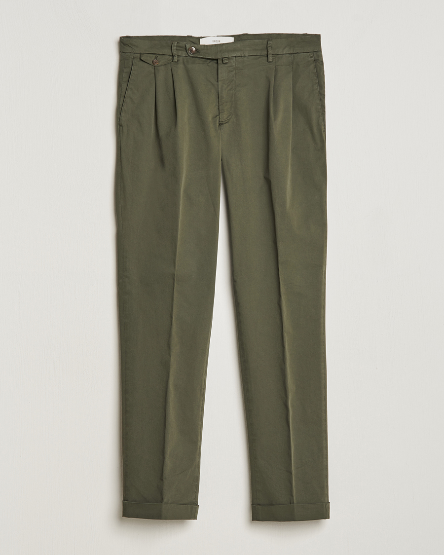 Men | Trousers | Briglia 1949 | Easy Fit Pleated Cotton Stretch Chino Olive