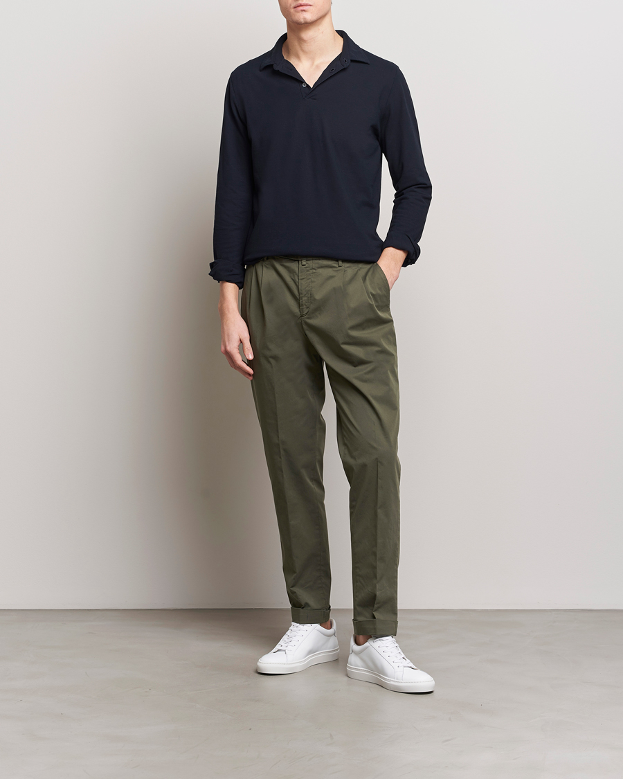 Men | Trousers | Briglia 1949 | Easy Fit Pleated Cotton Stretch Chino Olive