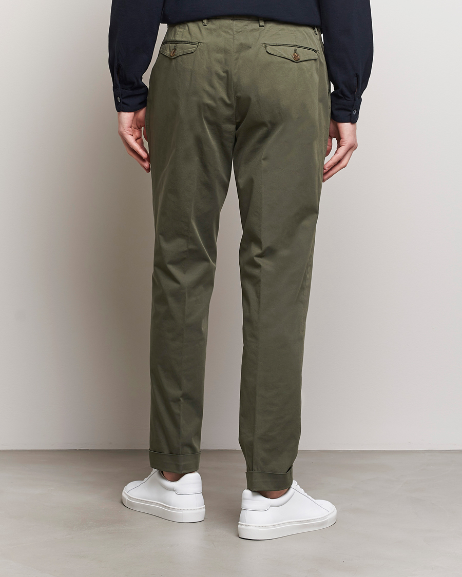 Men | Trousers | Briglia 1949 | Easy Fit Pleated Cotton Stretch Chino Olive