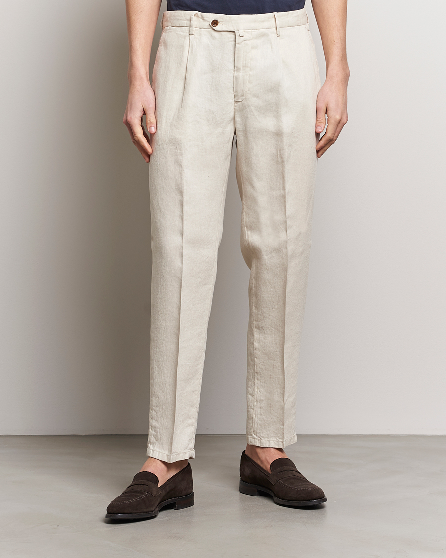 Men | Trousers | Briglia 1949 | Pleated Linen Trousers Beige