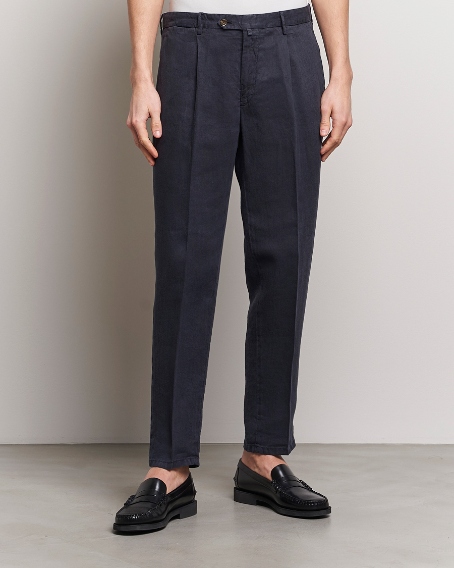 Men | Linen Trousers | Briglia 1949 | Pleated Linen Trousers Navy