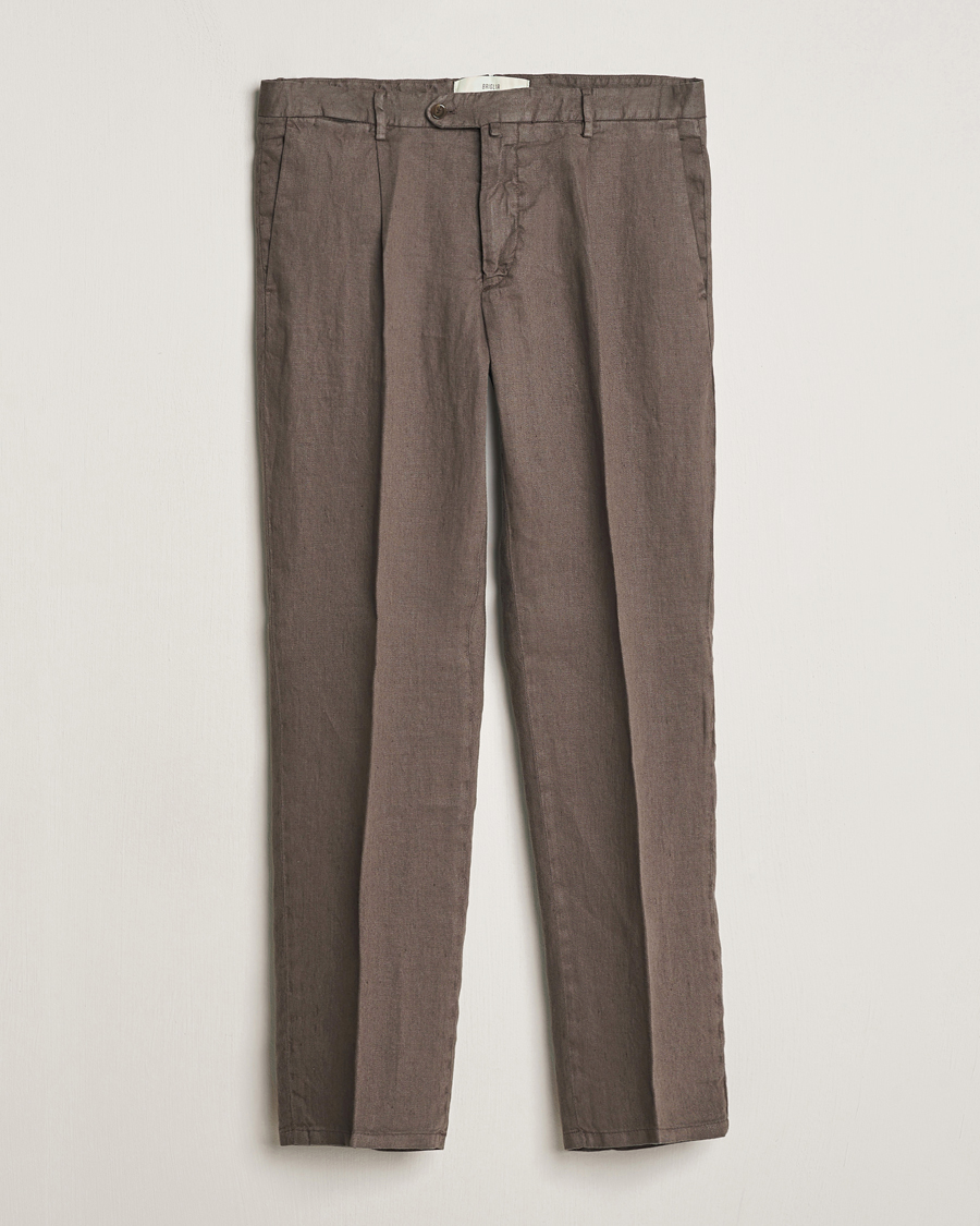 Men | Trousers | Briglia 1949 | Pleated Linen Trousers Brown