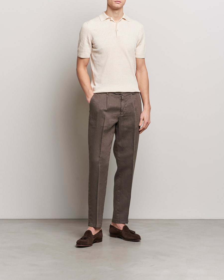 Men | Trousers | Briglia 1949 | Pleated Linen Trousers Brown