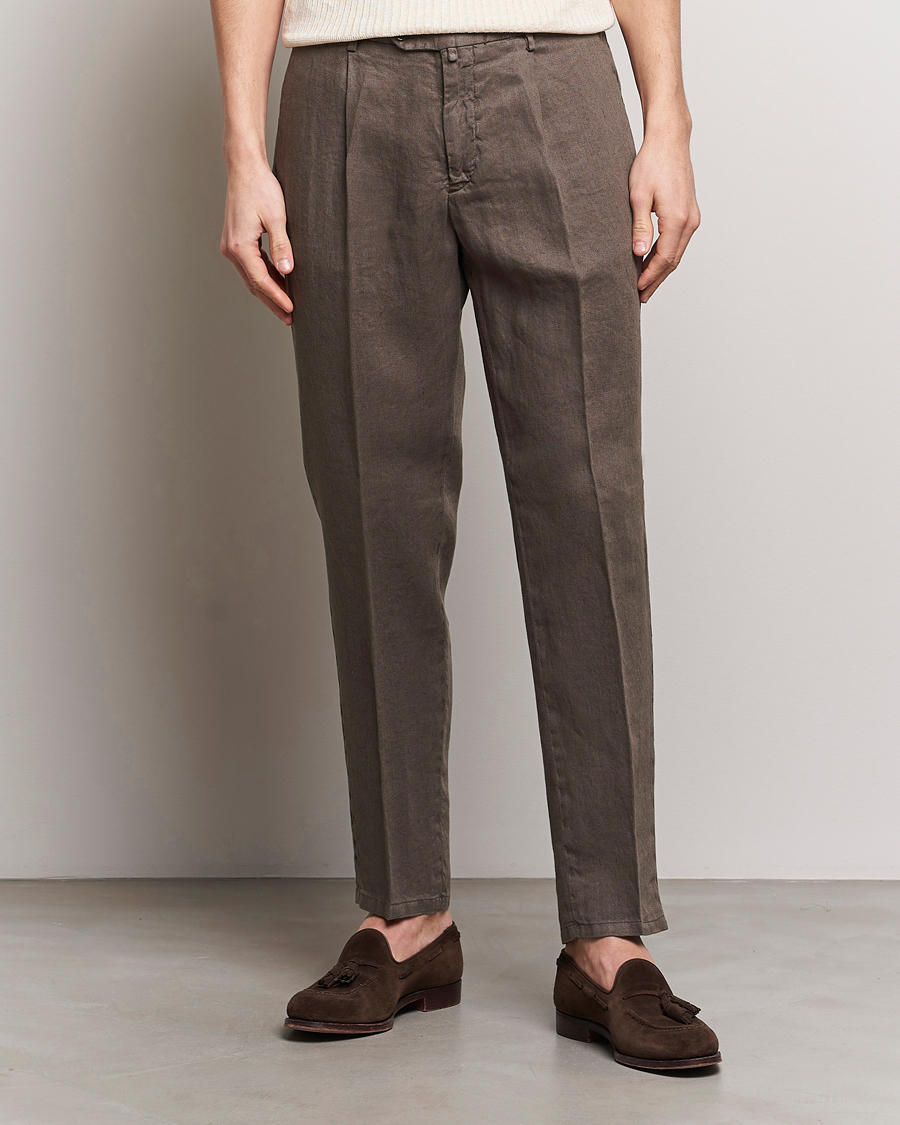 Men | Linen Trousers | Briglia 1949 | Pleated Linen Trousers Brown