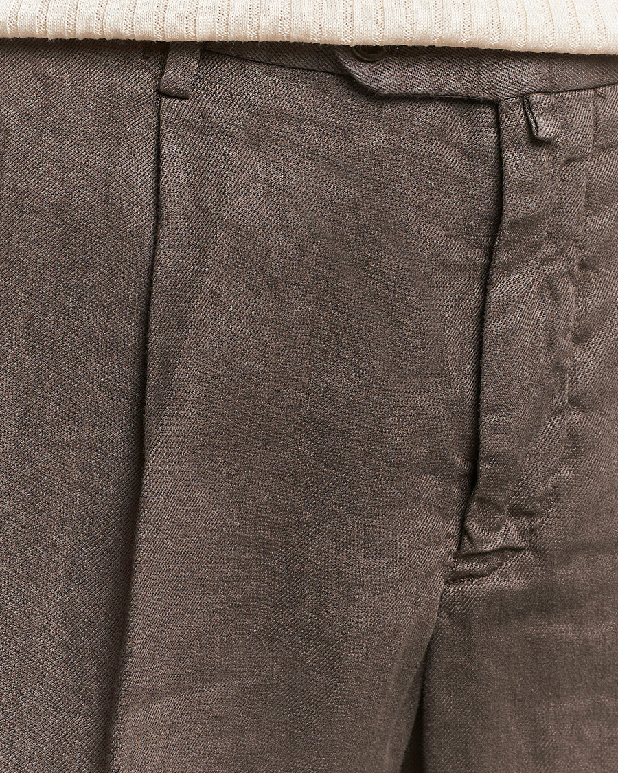 Men | Trousers | Briglia 1949 | Pleated Linen Trousers Brown