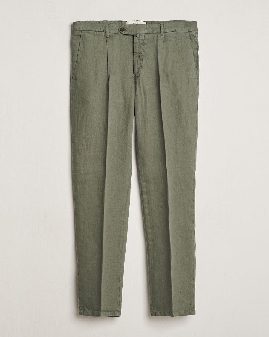 Men | Trousers | Briglia 1949 | Pleated Linen Trousers Olive