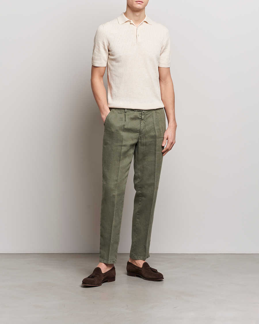 Men | Trousers | Briglia 1949 | Pleated Linen Trousers Olive